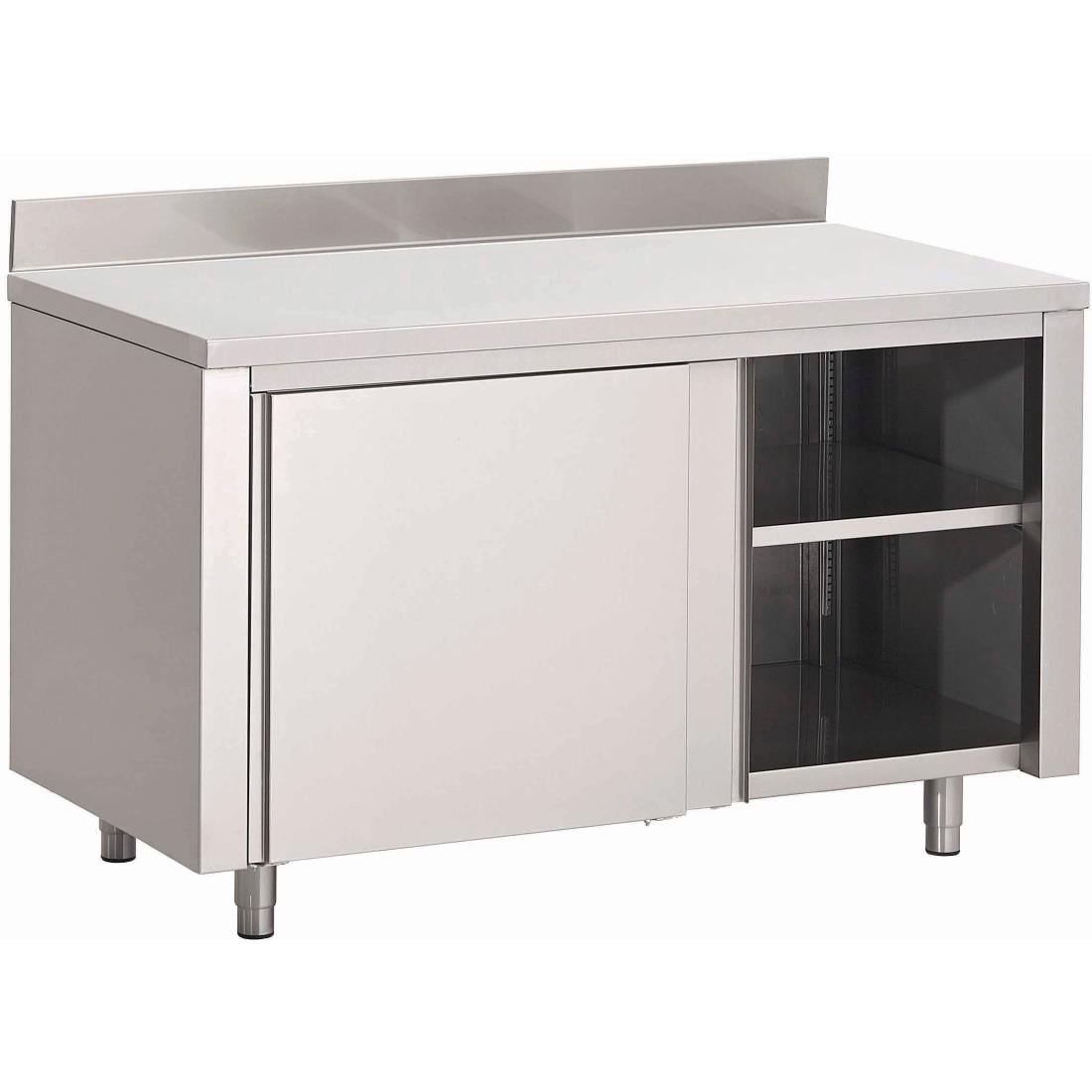 Table armoire inox avec portes coulissantes et dosseret Gastro M 1600 x 700 x 850mm GN160