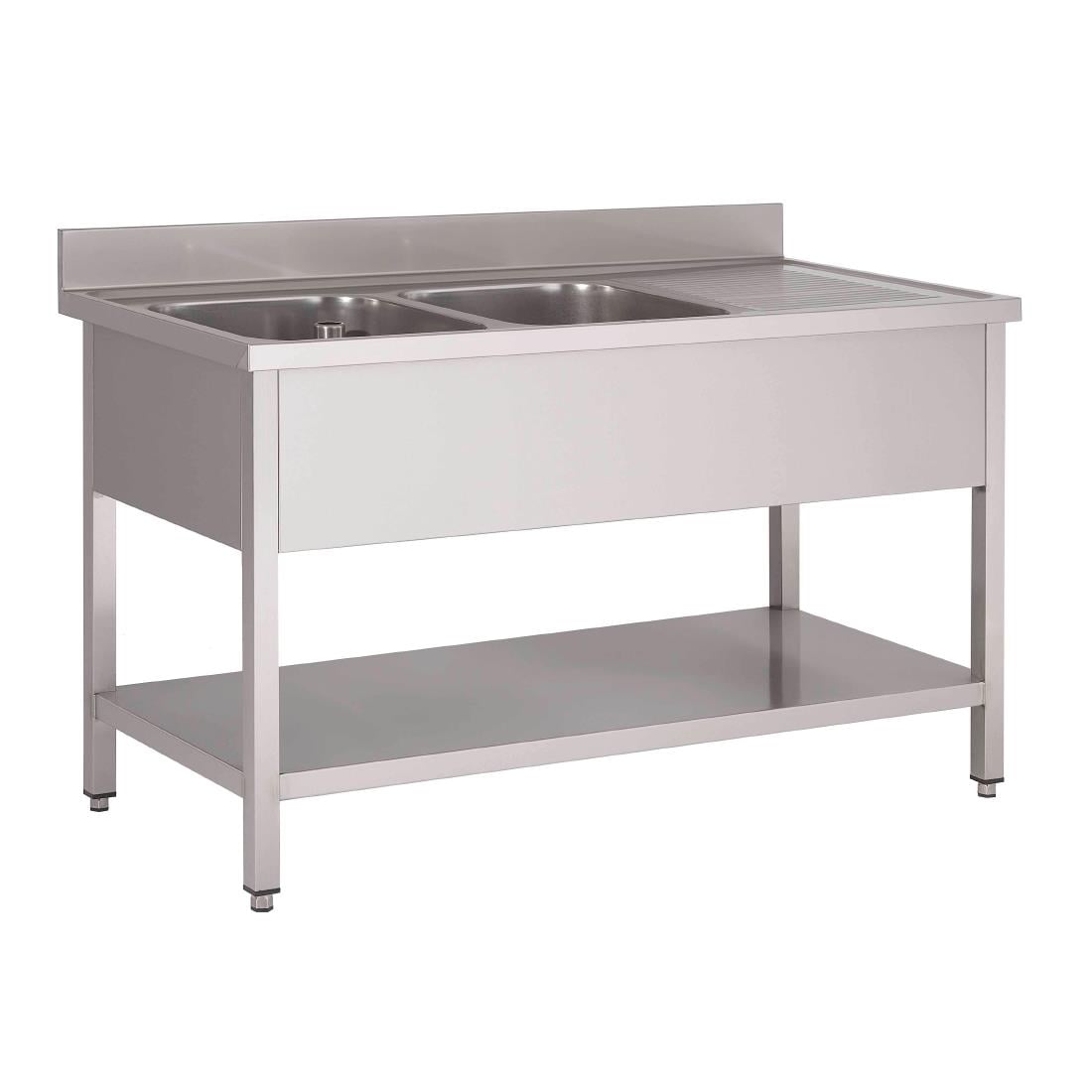 Plonge inox avec étagère basse Gastro M 2 bacs à gauche 160 x 70 x 85 cm GN203