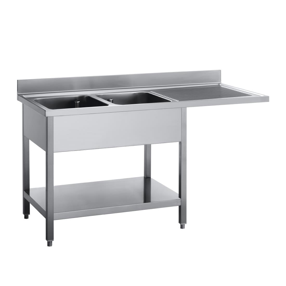 Plonge inox avec étagère basse et emplacement lave-vaisselle Gastro M 2 bacs à gauche 160 x 70 x 85 cm GN207